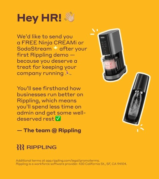 Rippling Meta ad reading 'Demo Rippling: Choose Your Free Gift' with gift box graphic. Source: Meta Ad Library.
