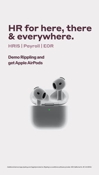 Rippling Meta ad reading 'Book a Demo & Get Free AirPods.' Source: Meta Ad Library, Library ID 1410003447102731.