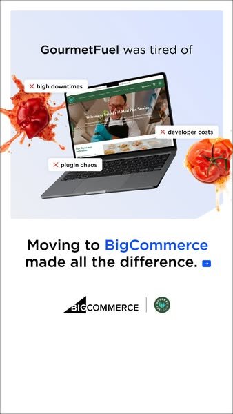 Real BigCommerce Meta ad: GourmetFuel's story — named customer migration proof